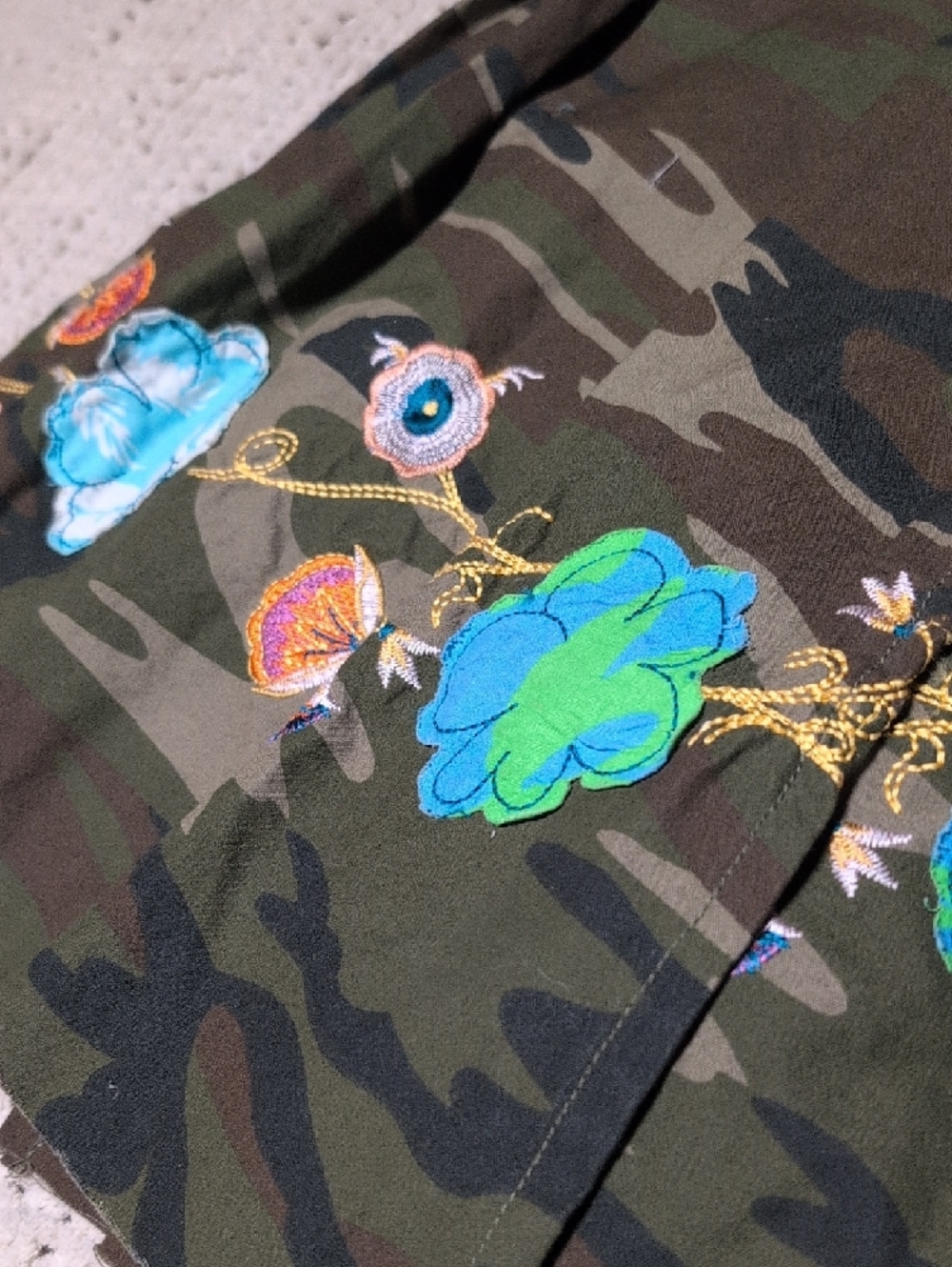 396- Women's Camouflage A-Line Skirt with Funky Embroidered Trim - Picture 2 of 8